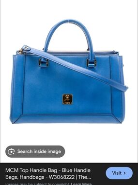 MCM Blue Leather Top Handle Bag with Removable Strap